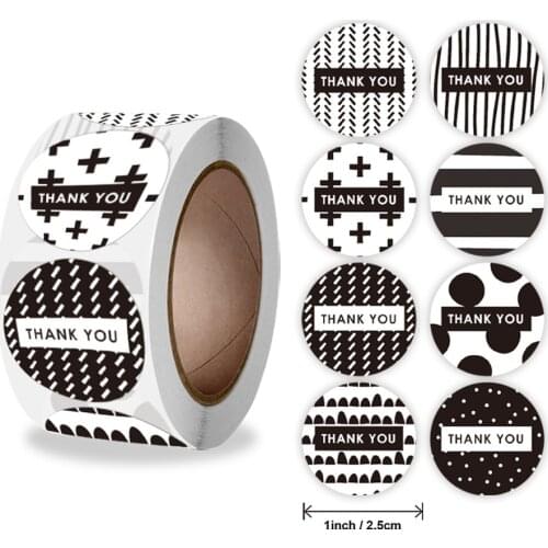 50-500pcs Black & White Thank You Stickers 8 Different Design Adhesive Sticker Labels for Seal Labels For Handmade Decoration