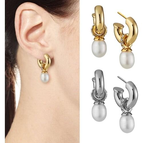 Timeless Wonder Zirconia Natural Pearl Geo Hoops Detachable Earrings Women Jewelry Goth Designer Party Ins Fancy Emo Rare 6637