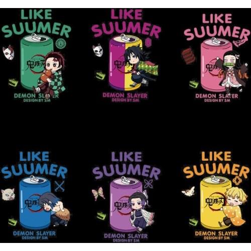 Japanese animation Demon Slayers Blade Beverage bottle heat transfer sticker washable DIY childrens clothing accessories