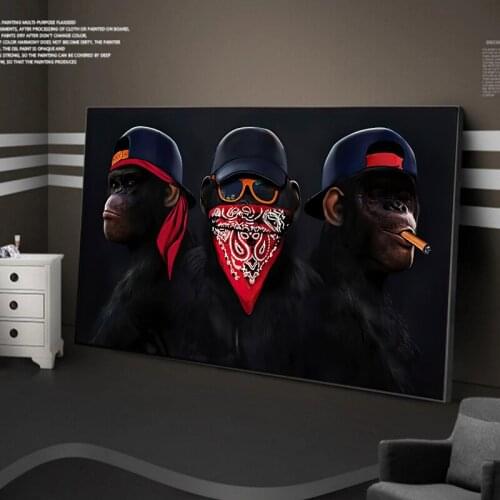Funny Masked Monkeys Canvas Art Posters and Prints Smoking Orangutan Canvas Pictures for Modern Home Living Room Wall Decor