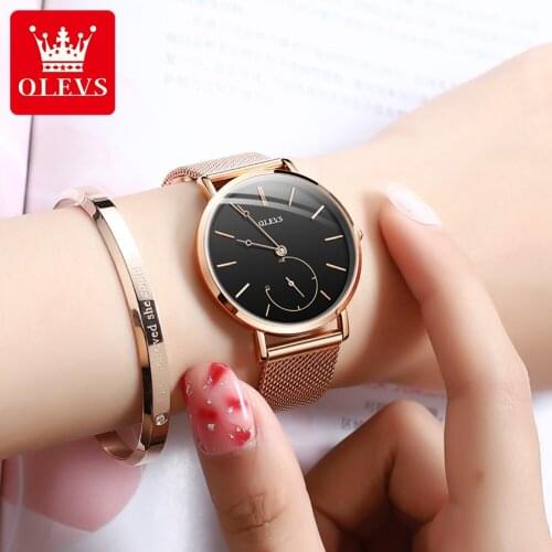 OLEVS Watch For Women Stainless Steel Mesh Strap Luxury Women Watches Fashion Simple Dial Female Quartz Wristwatches Reloj Mujer