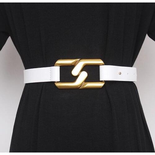Womens runway fashion gold buckle genuine leather Cummerbunds female Dress Corsets Waistband Belts decoration wide belt R3139