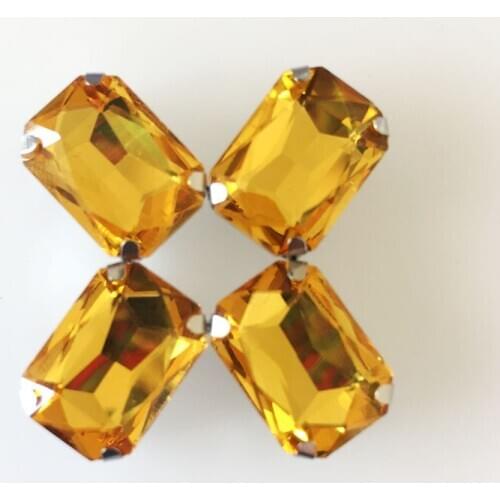 Golden yellow High quality crystal glass flatback sew on rhinestone with a hole,diy/clothing accessories