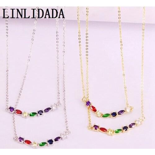 10Pcs Fashion Jewelry Gifts Colorful Zirconia Rainbow CZ Micro Pave Charm Necklaces