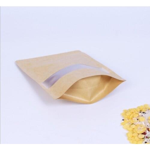 16*26+4 Food Moisture Barrier Bags Packaging sealing pouch Brown Kraft Paper Doypack Pouch with clear Window