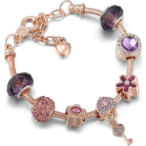 Simple And Fashionable Rose Gold Hollow Large Hole Beads DIY Rhinestone Beads Brand Snake Bone Chain Womens Love Bracelet Gifts