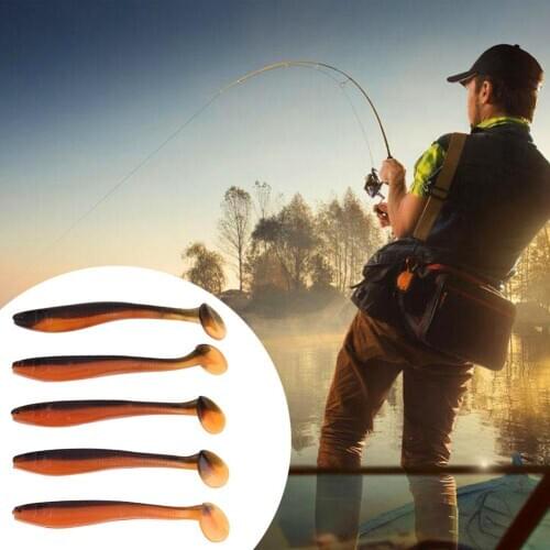 5pcs 5g/9.5cm Soft Bait Fishing Lures T Tail 3D Eyes Paddle Tail Artificial Baits Mandarin Catfish Sea Fishing Plastic Fake Lure