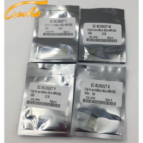 8 PCS MPC4502 MPC5502 Toner chip for Ricoh Aficio MP C4502 C5502 color printer parts toner cartridge chip Black 31K CMY 22.5K