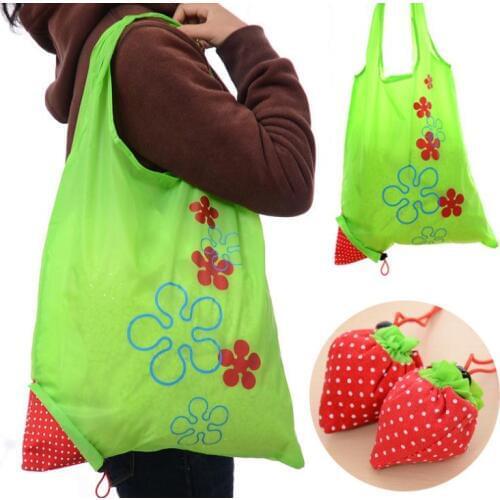 Free Shipping 1000pcs/lot Portable Cute Strawberry Bags Eco Reusable Shopping Bag Tote Folding Foldable Bag SN485