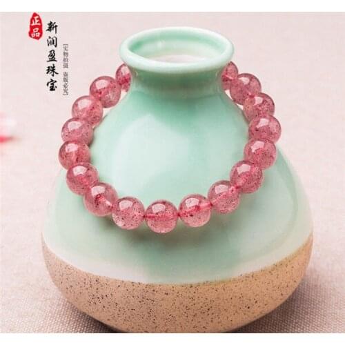 FREE SHIPPING Natural Red Ice Strawberry Quartz Crystal Bracelet AAAA 10mm