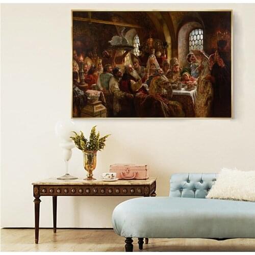 Citon Canvas Art Oil Painting Konstantin Makovsky《A Boyar Wedding Feast》Artwork Poster Picture Modern Wall Decor Home Decoration