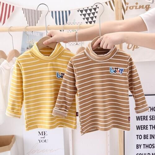 2021 Spring Autumn ChildrenS Stripe Candy Color Sweet Long Sleeve High Neck Unisex Kids Girl Boy Basic Turtleneck T-Shirt
