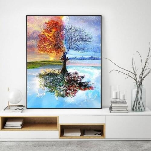 DIY painting by numbers four color tree creative adult hand-painted living room decorative painting
