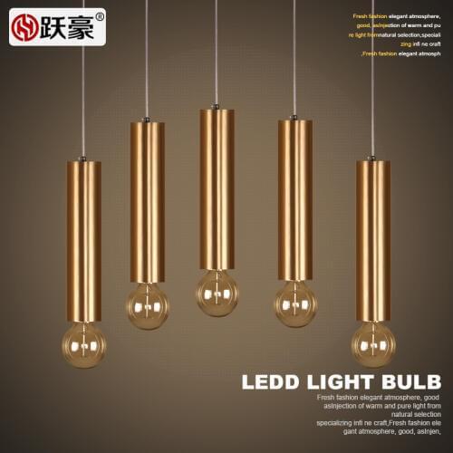 Nordic style designer led iron gold stick pendant light for dining room with golden single head hanging light