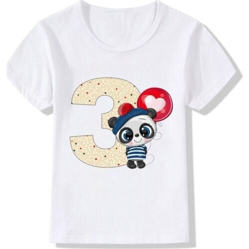 Boys Girls Cartoon Panda Birthday Number Print T Shirt Children Birthday T-shirts Baby Kids Funny Animal Gift Tshirt Present