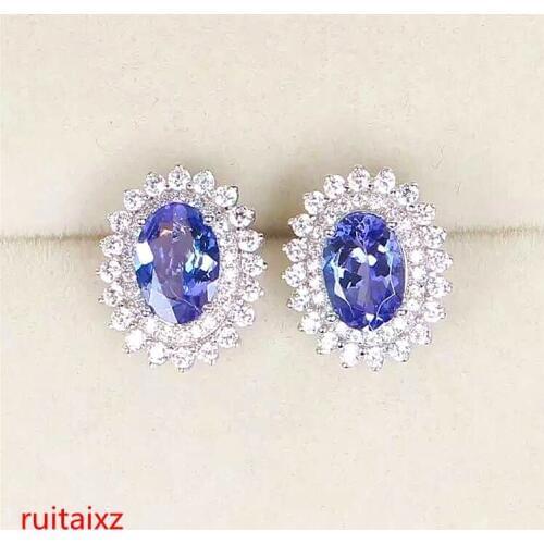 KJJEAXCMY fine jewelry 925Pure silver inlaid with natural stone tanzanite earring jewelry jewel.JKH