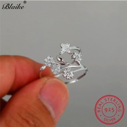 925 Sterling Silver Ring Cute Animal Butterfly Flower Rings For Women Open Wedding Bands Dainty Stacking Engagement Ring Zircon