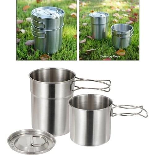 Portable 2pcs Camping Cup Kit Pot Cooking Bowl Picnic Mug Water Mug Hiking Outdoor Backpack Kitchen Tool Accessories