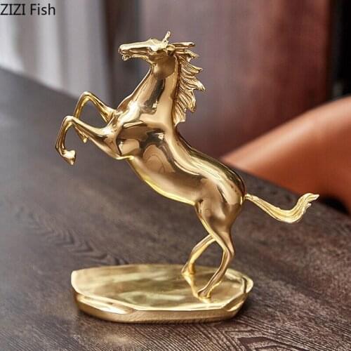 Creative Golden Brass Horse Table Top Decoration Luxury and Exquisite Simulation Animal Horse Sculpture Model Crafts Home Decor