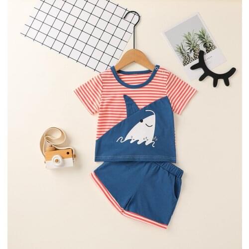 Summer Infant Baby Boys Clothes Sets 2pcs Cartoon Animal Print Short Sleeve T Shirts Tops Shorts Trousers
