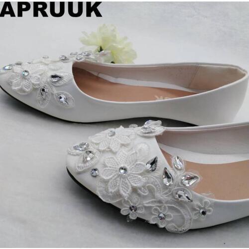 Cute silver rhinestones lace flats wedding shoes women flat heel plus size comfortable bridal shoes drop shipping