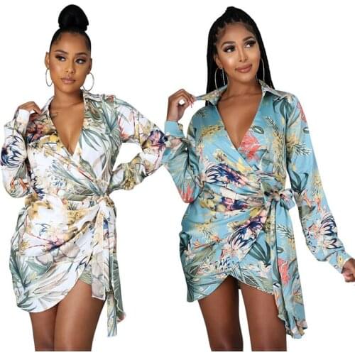 European Design V Neck Print Sheath Mini Dress Party Casual Full Sleeve Sexy Bodycon Dress Vestidos