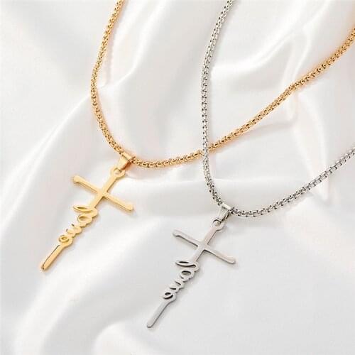 Fashion Design Letter Cross Pendant Necklace For Women Girls Punk Hip Hop Geometric Stainless Steel Choker Jewelry Party Gifts