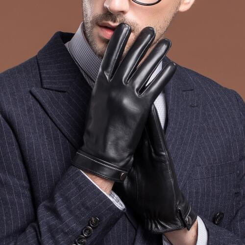 YY8785 Fall/Winter Men Real Leather Driving/Cycling/Moto Black Thin Gloves Male Short Business Simple Wrist Buckle Dec. Luvas