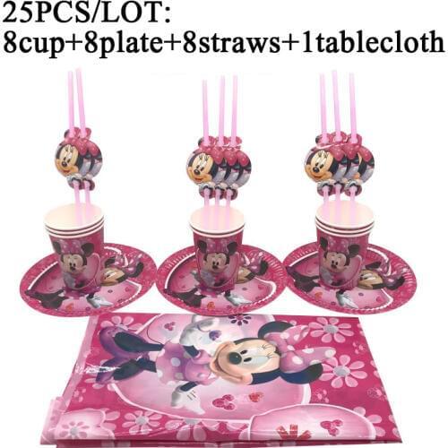 Minnie Mouse Birthday Party Decoration Set Pink Minnie Mouse Theme Baby Girl Party Supplies Kids Family Party Decor Tablecloth