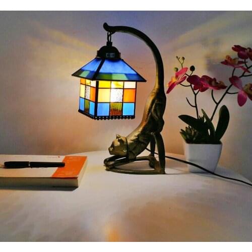 Tiffany Table Lamp LED warm bedroom bedside lamp Southeast Asia retro bar study art animal table lamp