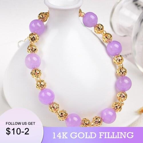 2022 New 14KGF Trendy Amethyst Beads Adjustable Bracelets for Women Girls Fine Jewelry