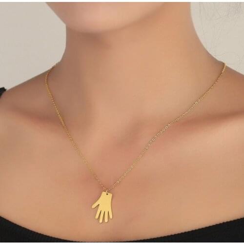 Punk Stainless Steel Hand Shape Pendants Give Me Five Hand Necklace Stylish Collier Jewelry Gift for Girls Teens