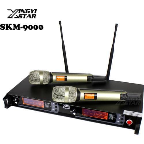 SKM9000 100 m UHF Wireless Microphone Professional Karaoke System Dual Cordless Mic 2 Channel Receiver KTV Microfono Inalambrico