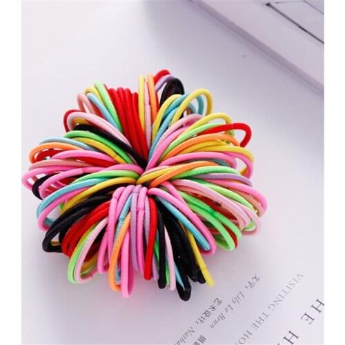 50PCS/Lot Candy Colors Nylon 3CM Girls Hair Band Children Elastic Hair Clips Ponytail Holder Kids Hair Accessories