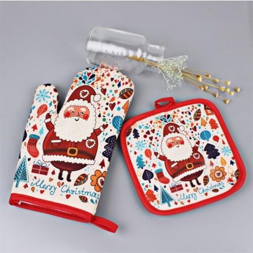 2pcs/set Christmas Baking Anti-Hot Gloves Pad Oven Dining BBQ Kitchen Mat New Year 2021 Natal Xmas Party Decoration Supplies