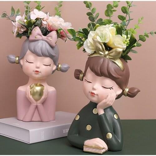 Garden Resin Flower Pot Girl Succulent Flowerpot For Creative Potted Plants Living Room Desktop Dry Flower Decoration