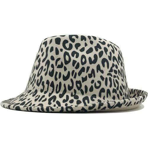 New Wool Women Men Leopard Fedora Hat For Winter Autumn Elegant Lady Gangster Trilby Felt Homburg Church Jazz Hat 55-58CM