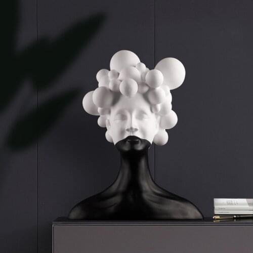 Nordic Abstract Character Bubble Hair Girl Resin Ornaments Barber Shop Figurines Crafts Home Livingroom Desktop Sculpture Decor