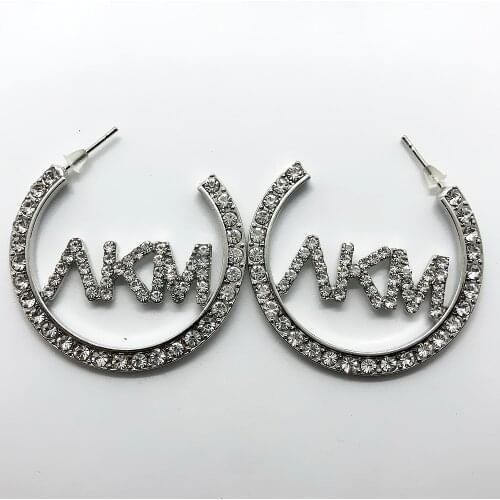 Rhinestone crystal inlaid curved metal letter LAMBDA K MU earrings for college students society jewelry eardrop