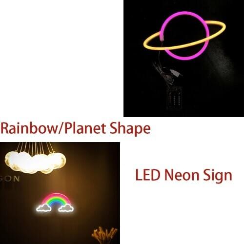 LED Neon Sign Rainbow Shaped EllipticaPlanet Shaped Sign Light Battery Powered Wall Room Decor Art Neon Light Party Home Lightin
