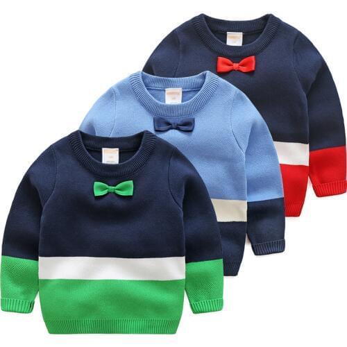 Boys Sweater 2021 Autumn Spring 2-10 Years O-Neck Knitted School Bow Striped Mixcolor Long Sleeve Baby Kids Boys Sweaters Cotton