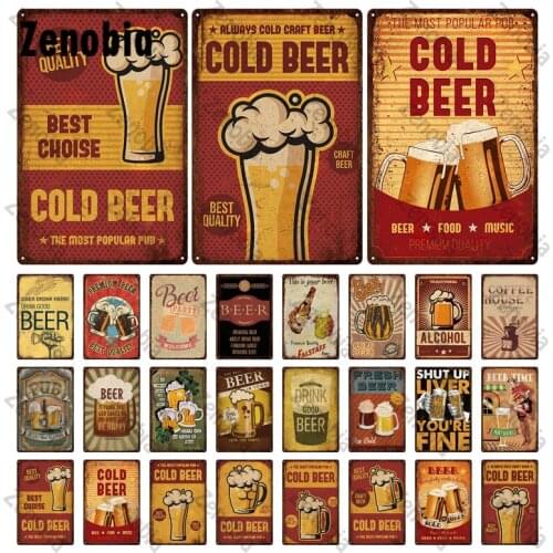 Vintage Cold Beer Tin Sign Home Decor Metal Poster Plate Plaques for Pub Bar Club Decorative Alcohol Wall Art Sticker Decoration
