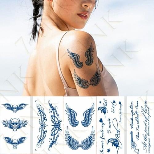 Juice Waterproof Temporary Tattoo Stickers Feather Wing Butterfly Skull Gun Anchor Body Art Fake Tatto 7-15 Days for Women Men