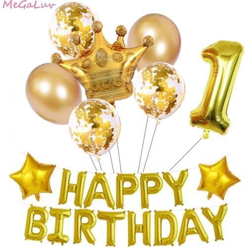 12pcs/lot Big Gold Crown Number Foil Balloons Confetti Latex Balloon Set Adult Kids Happy Birthday Party Decoration Helium Golob