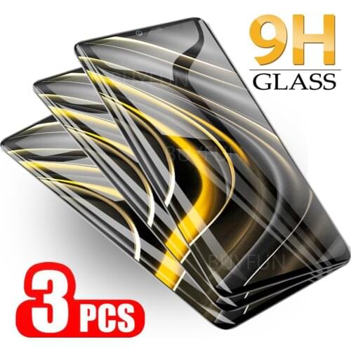 3PCS Safety Glass For Xiaomi Poco M3 Screen Protector On For xiaomi poco m3 Transparent screen Protective Tempered Glass 9H