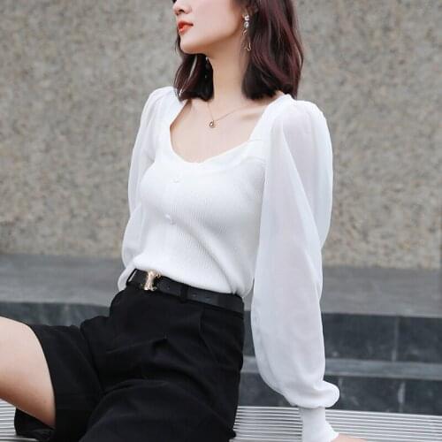 2021 Spring Summer Women Thin Knitted T Shirts New Lady Chiffon Long Sleeve Slim Fit Solid Tops t-shirt