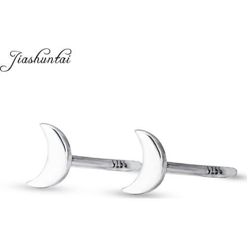 JIASHUNTAI 100% 925 Sterling Silver Moon Stud Earrings For Women Silver Small Cute Earrings Fashion Jewelry Brincos