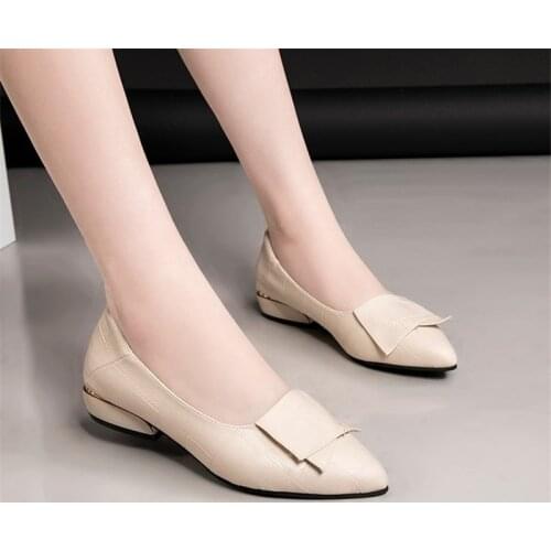 Womens shoes spring 2021 new professional shallow mouth low heel soft leather pointed toe fashion lady style small leather shoe