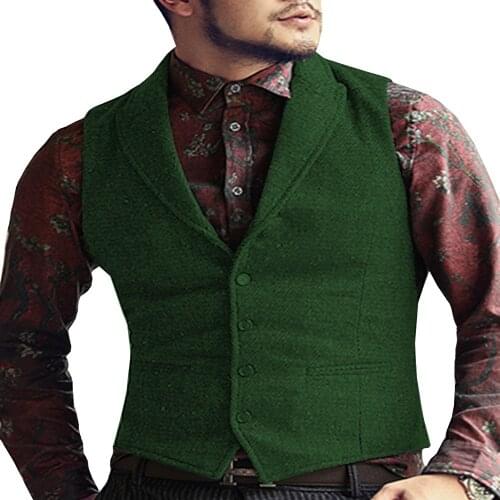 New Mens Suit Vest Lapel V Neck Wool Herringbone Casual Formal Business Vest Waistcoat Groomman For Wedding Green/Black/Brown