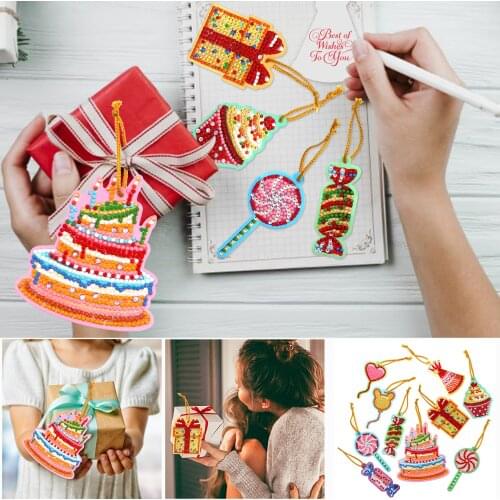 10pcs Cartoon 5D Diamond painting DIY Crafts Acrylic Birthday Decoration Ornaments Shaped Diamond Happy Birthday Cards Ornaments